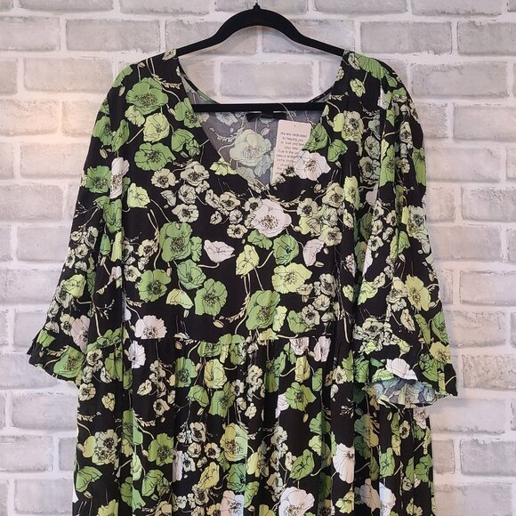 Ellos Womens Plus Size Empire V Neck Ruffled Dress 24 NWT Floral Ruffle Sleeve - Picture 3 of 8